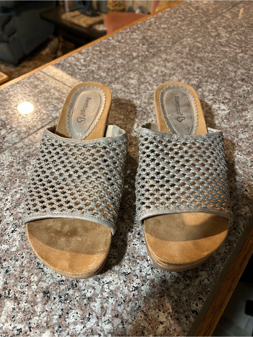 BareTraps Gray Woven Slide Mules